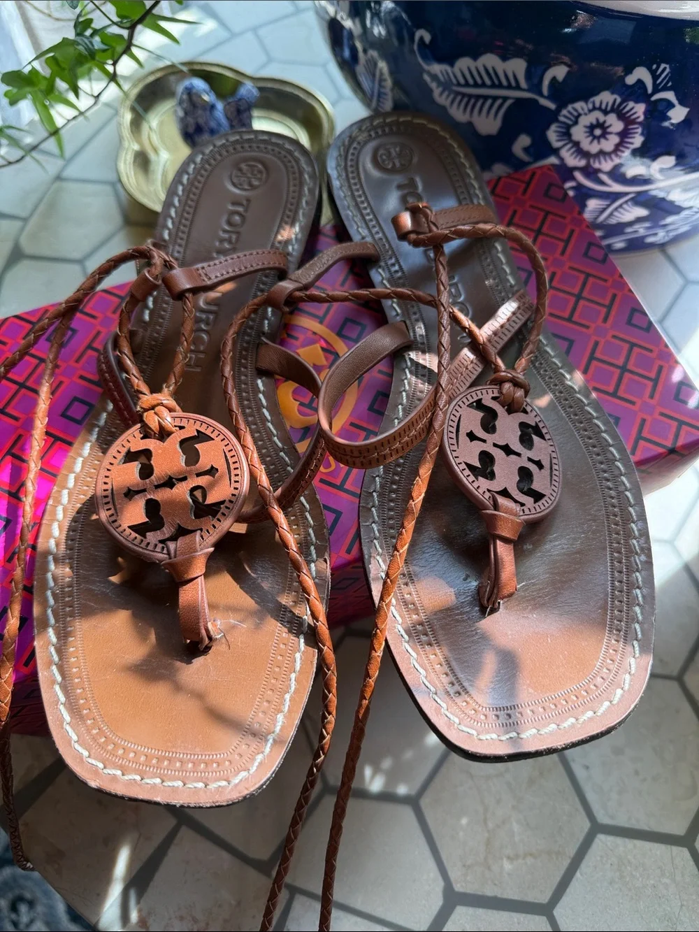 🤎 Tory Burch Miller Braided Ankle Wrap Sandal